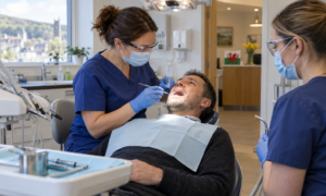 AI generated image of dentist treating patient