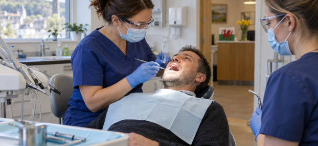 AI generated image of dentist treating patient